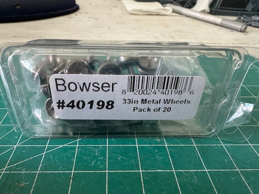 Bowser Metal wheels w/ needlepoint axles. Non Magnetic. RP25 flanges