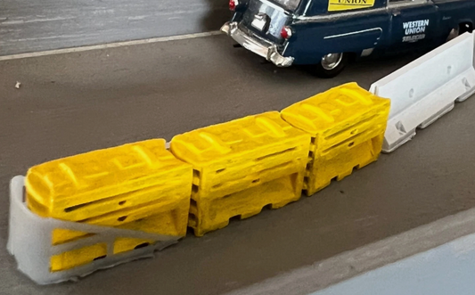 Traffic Crash Barrier Sled and Construction Jersey Barriers